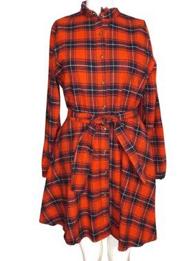 COZY CABIN FLANNEL Girls Dress, L, Red/Black, Apple Pie Skillet Plaid, Cotton